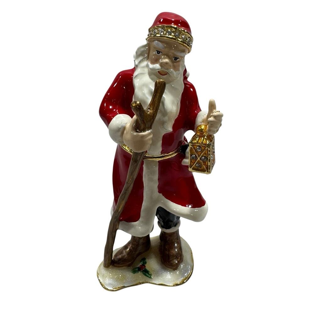 Bejeweled Enameled Santa Claus Trinket Box Ciel Collectables